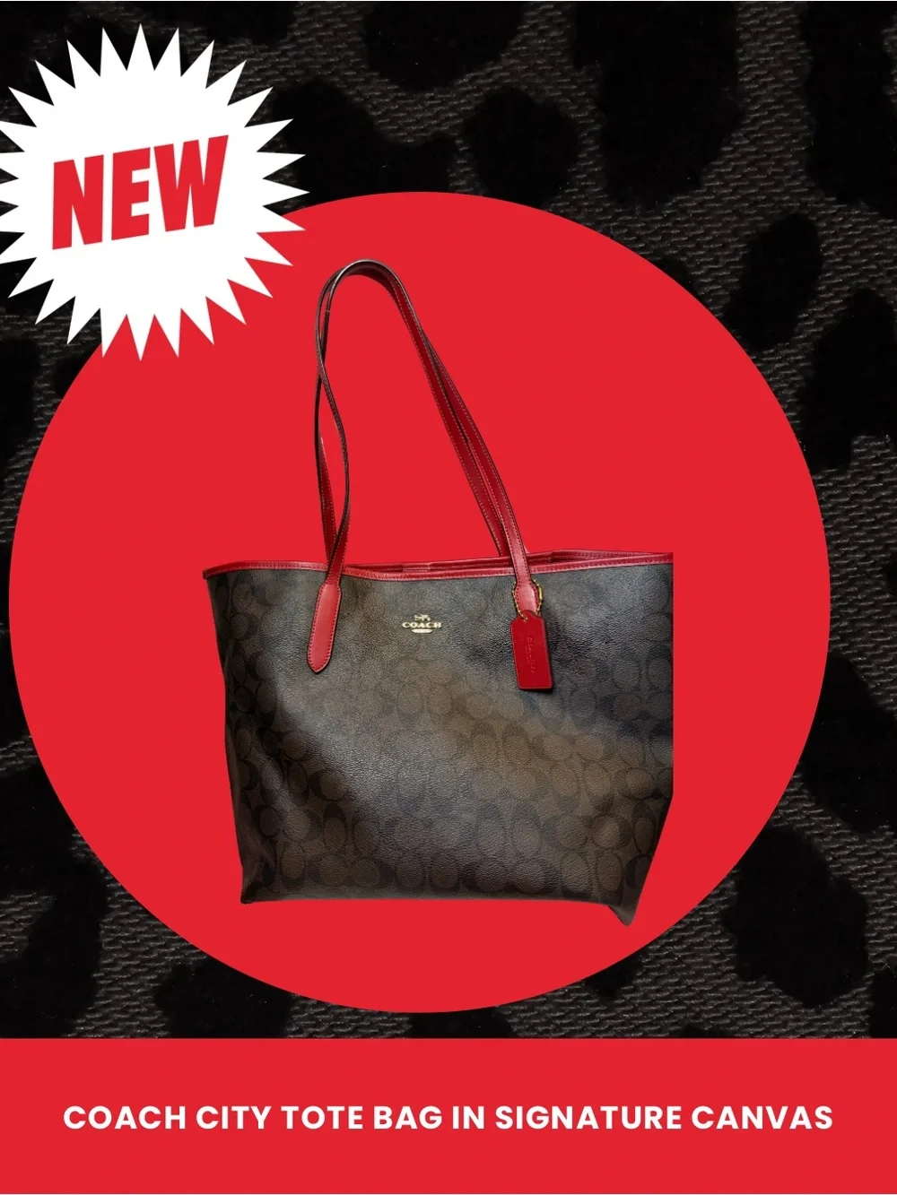 Coach Signature Canvas Tote with Red Trim